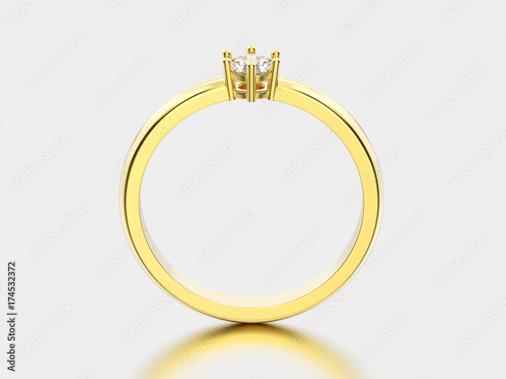 3D illustration yellow gold traditional solitaire engagement diamond ring with shadow and reflection 3D illustration yellow gold traditional solitaire engagement diamond ring with shadow and reflection