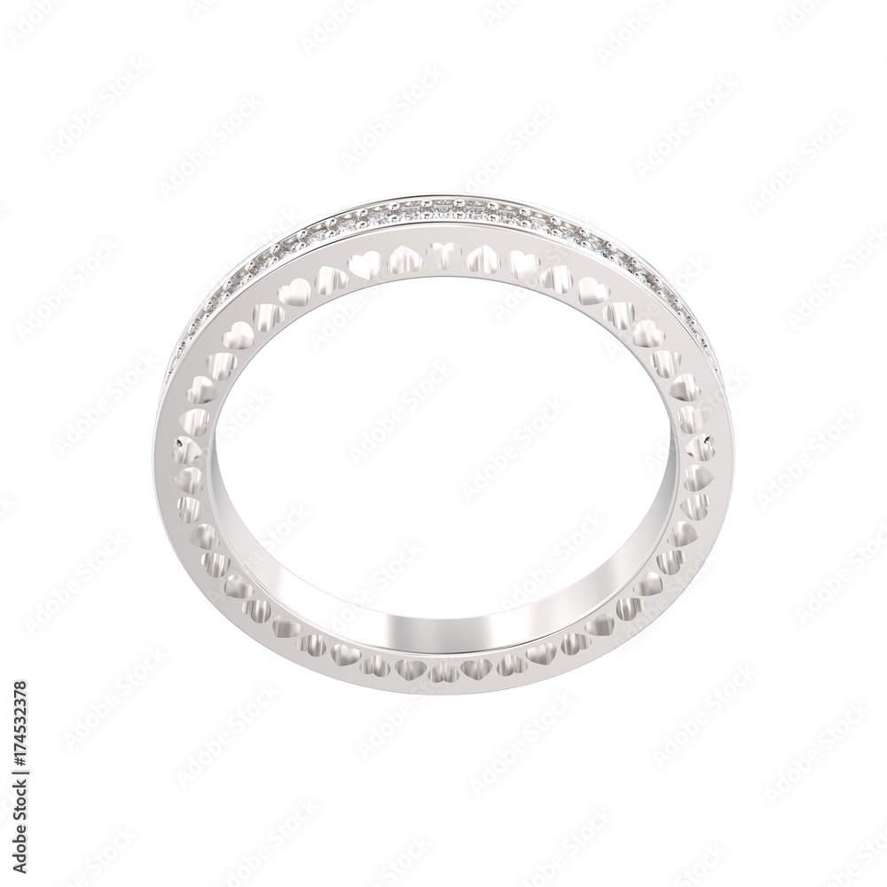 3D illustration isolated white gold or silver eternity band ring with diamonds and hearts 3D illustration isolated white gold or silver eternity band ring with diamonds and hearts