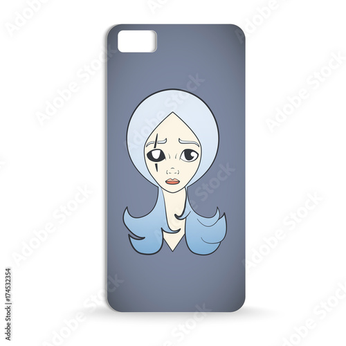 mobile phone case design with Cartoon of sad girl with scar and white eye