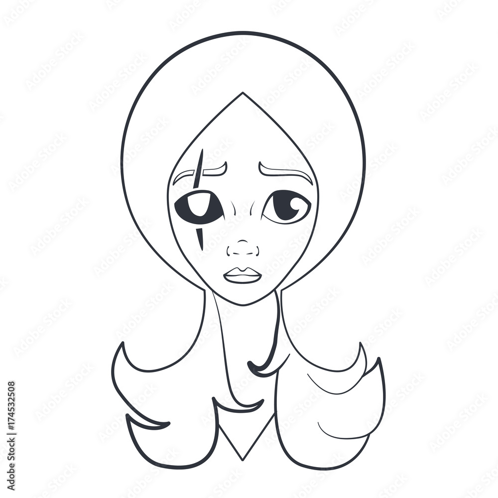 Coloring book with Cartoon of sad girl with scar Coloring book with Cartoon of sad girl with scar