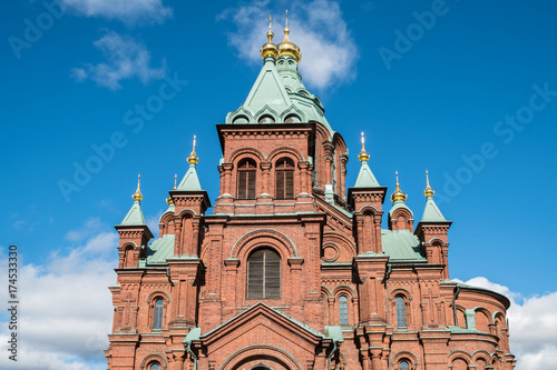 Uspenski Orthodox Cathedral in Helsinki, Finland, on a sunny day