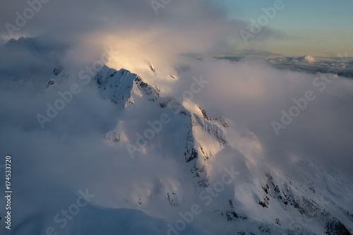 Surreal Aerial Landscape View of mountains around Tantalus Range near Squamish, North of Vancouver, British Columbia, Canada.