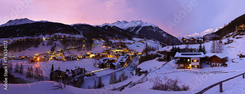Mountains ski resort Solden Austria at sunset photo