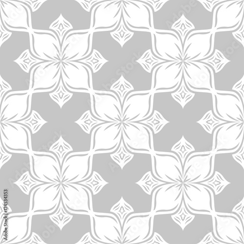 White floral seamless pattern on gray background