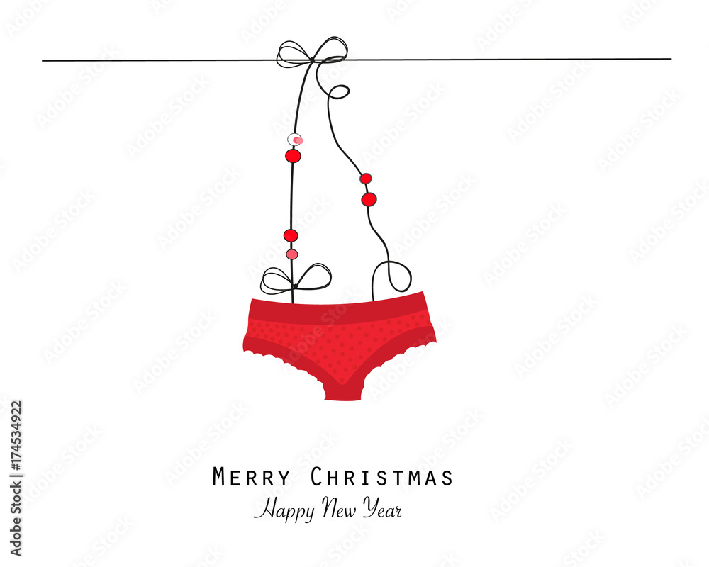 Christmas red panties.Underwear red lingerie. Happy new year greeting card  Stock Illustration