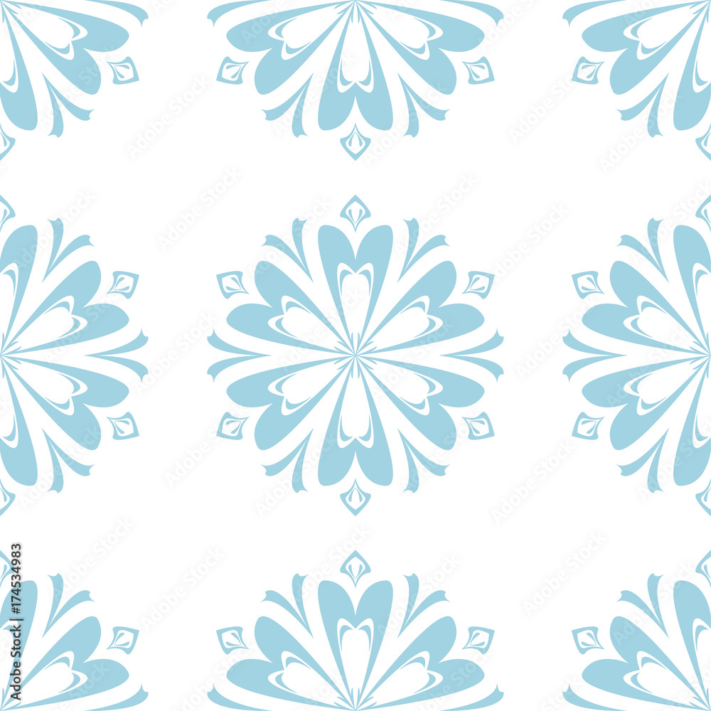 Blue floral seamless design on white background