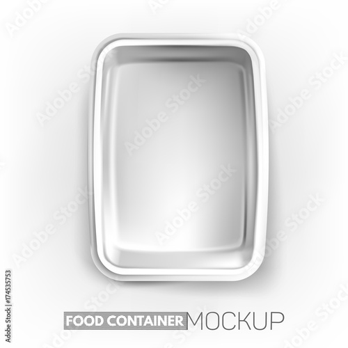Realistic plastic food container mockup (product package). Vector illustration. White container food box