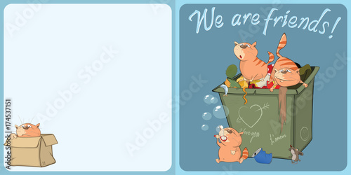 Illustration of a  Cute Cat. Postcard