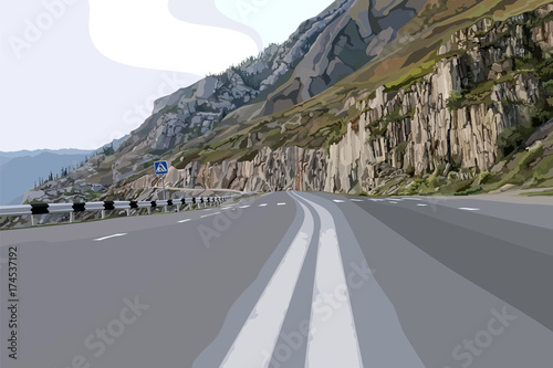 highway with markings and pedestrian crossing in the mountains