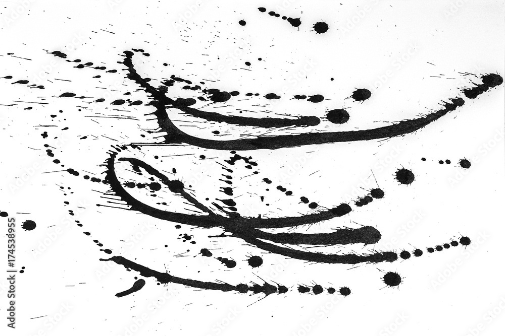 Naklejka premium Abstract brush strokes and splashes of paint on white paper. Watercolor texture for creative wallpaper or design art work, black and white colors.