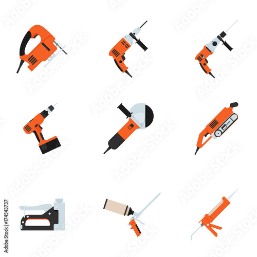 Set of building electrotools for repair. Vector illustration.