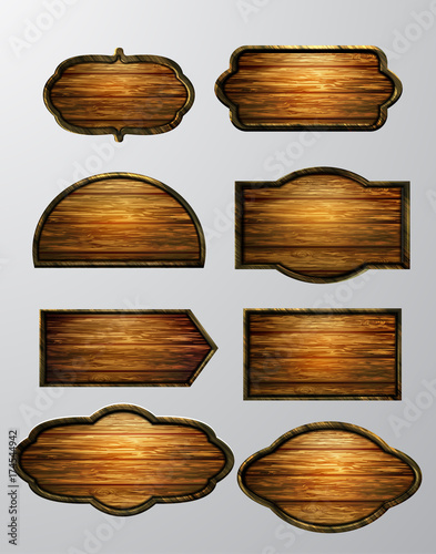 Fototapeta Naklejka Na Ścianę i Meble -  Wooden signs, vector icon set