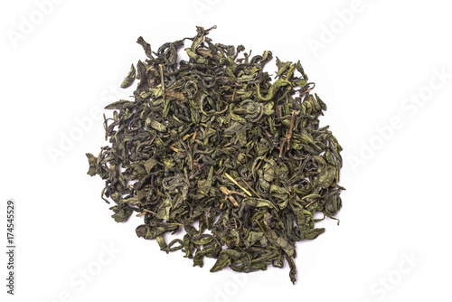 Green tea isolated on white background closeup