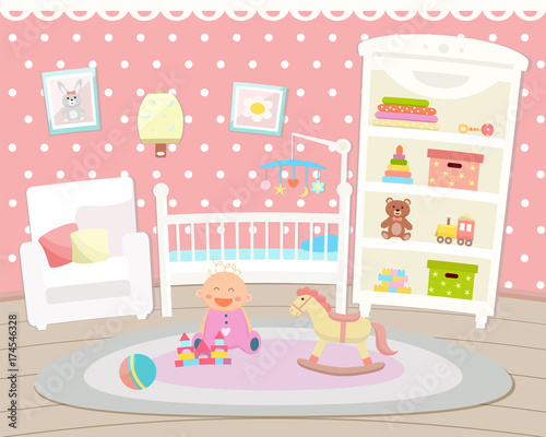 Baby room interior. Flat design. © Svetlana