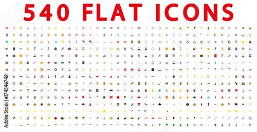 540 flat icons for web and mobile application. Vector illustration on a white background. Flat design style