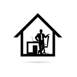 work from home with man silhouette illustration