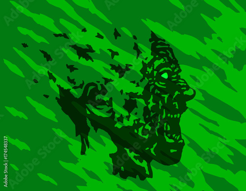 Scary screaming grim demon profile. Vector illustration.