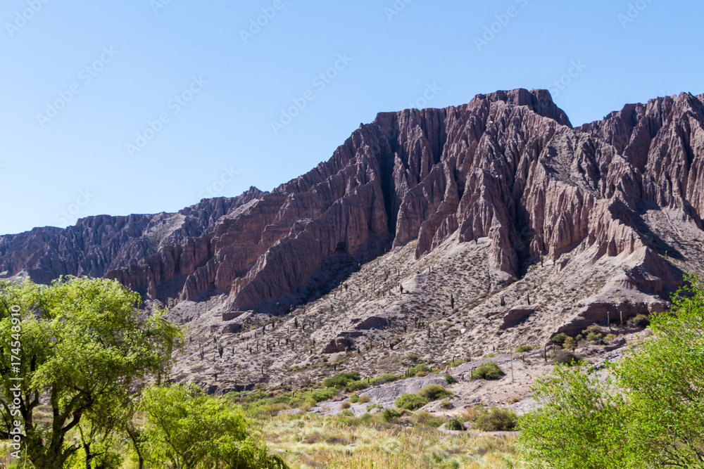 Purmamarca, hills of several colors among which predominates red, violet, purple, pink, orange, brown, green