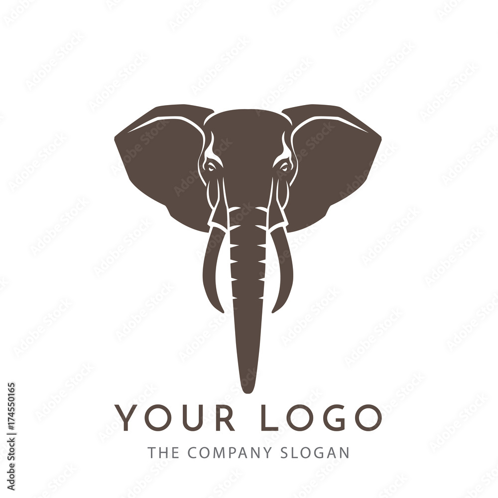 Obraz premium głowa słonia brązowe logo znak emblemat na białym tle
