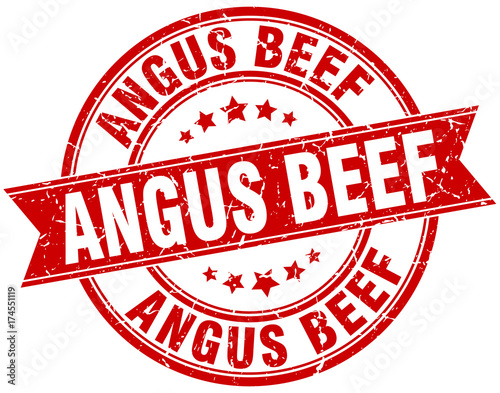 angus beef round grunge ribbon stamp