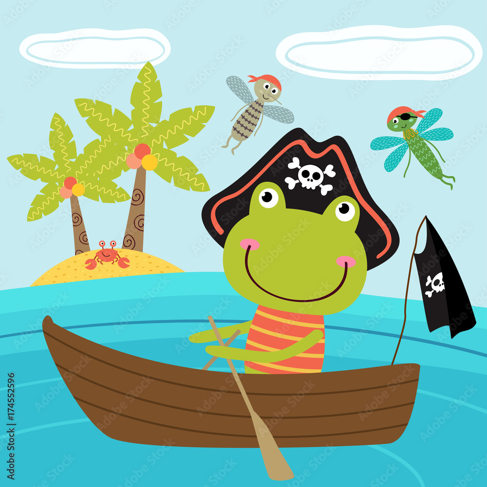 Obraz premium frog pirate in the boat - vector illustration, eps 