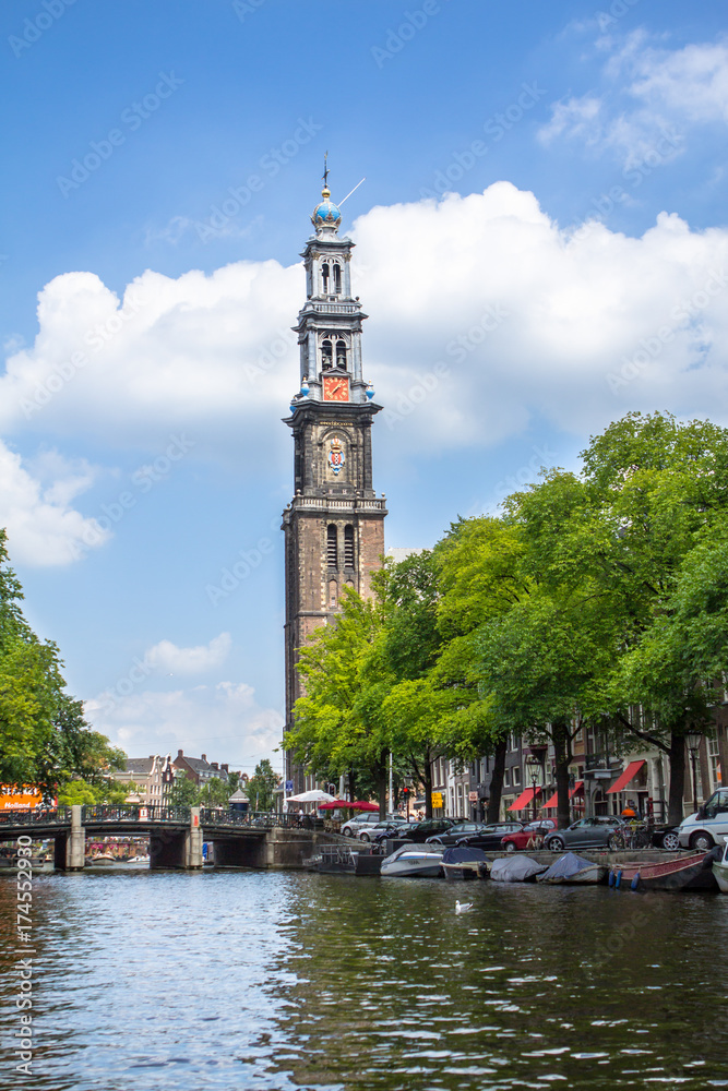 Naklejka premium Widok na zachodni kościół, Amsterdam, Holandia