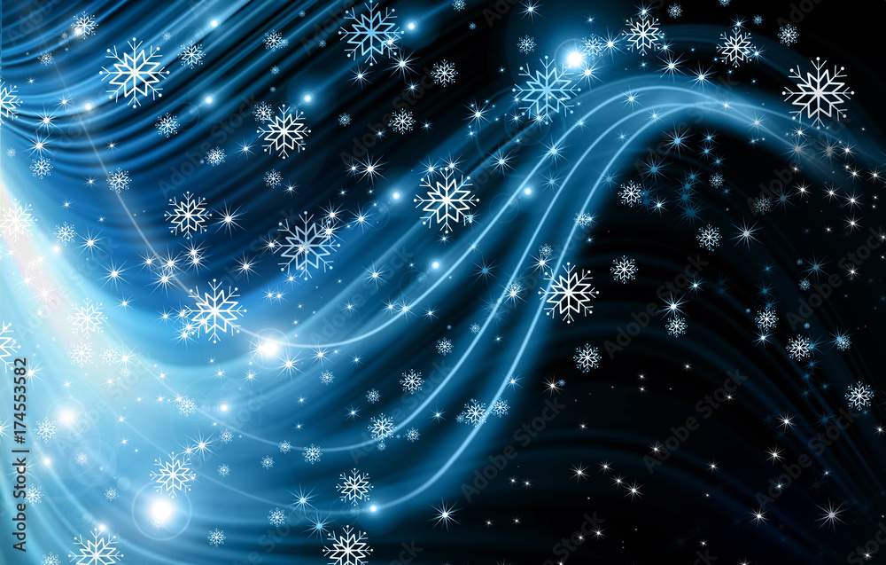 Obraz premium snowflakes and stars descending on background
