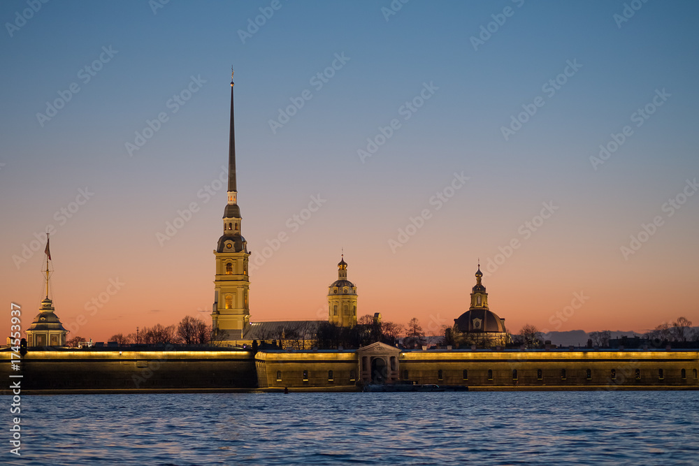 Peter and Paul fortress in sunrise, Saint-Petersburg, Russia