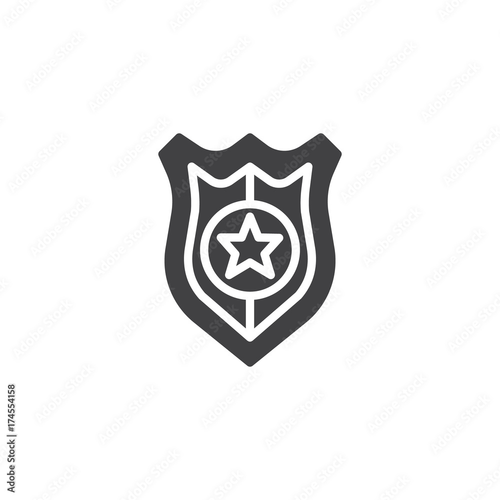 Police badge icon vector, filled flat sign, solid pictogram isolated on white. Symbol, logo illustration. Police badge icon vector, filled flat sign, solid pictogram isolated on white. Symbol, logo illustration.