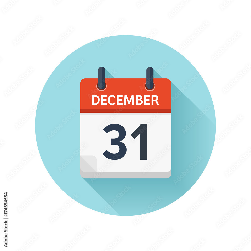 December 31. Vector flat daily calendar icon. Date and time, day, month 2018. Holiday. Season. December 31. Vector flat daily calendar icon. Date and time, day, month 2018. Holiday. Season.