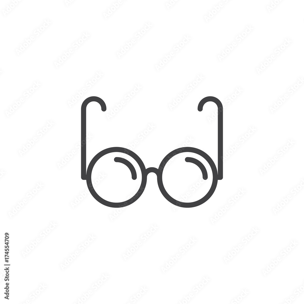 Glasses line icon, outline vector sign, linear style pictogram isolated on white. Symbol, logo illustration. Editable stroke Glasses line icon, outline vector sign, linear style pictogram isolated on white. Symbol, logo illustration. Editable stroke