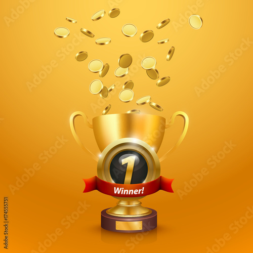 Winner's cup number one with a win . Vector illustration