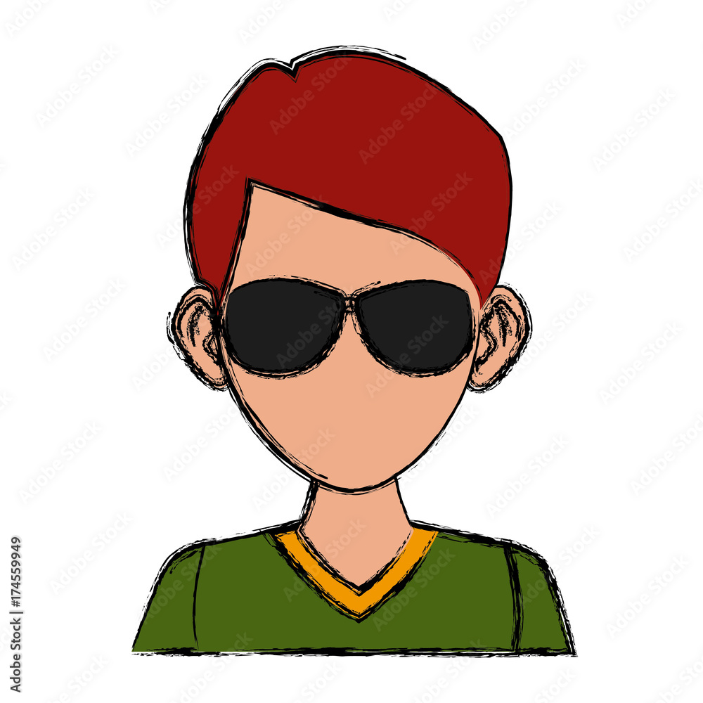 Young man with sunglasses cartoon icon vector illustration graphic design Young man with sunglasses cartoon icon vector illustration graphic design