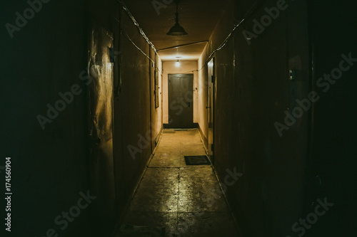 Dark corridor  doors  perspective