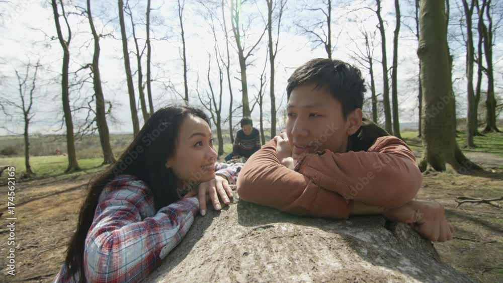 Happy young Asian family playing & having fun outdoors in the countryside Happy young Asian family playing & having fun outdoors in the countryside