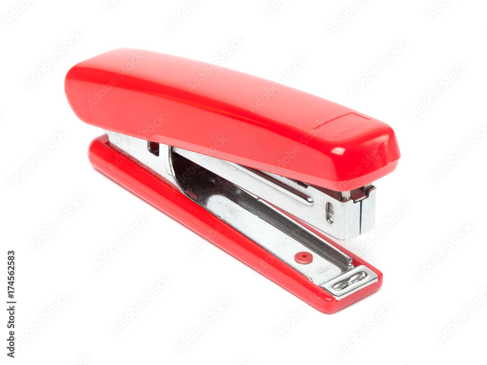 Red Simple Stapler or Tacker, Isolated on White Background Red Simple Stapler or Tacker, Isolated on White Background