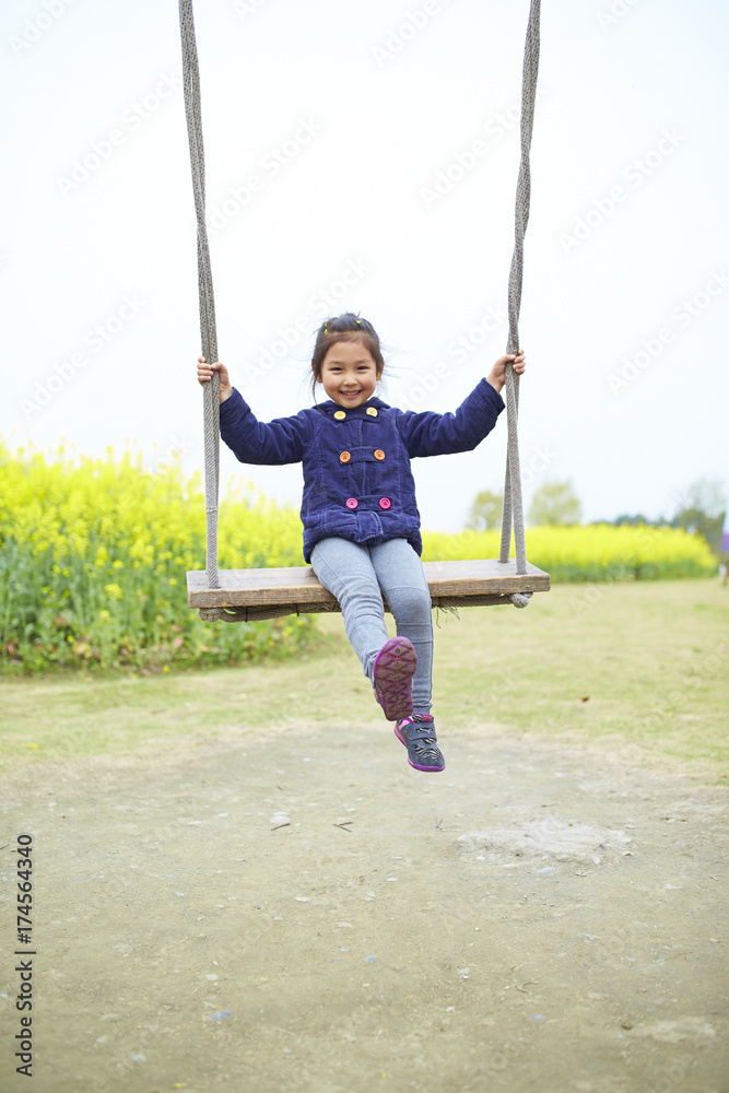happy little girl playing on the swing happy little girl playing on the swing