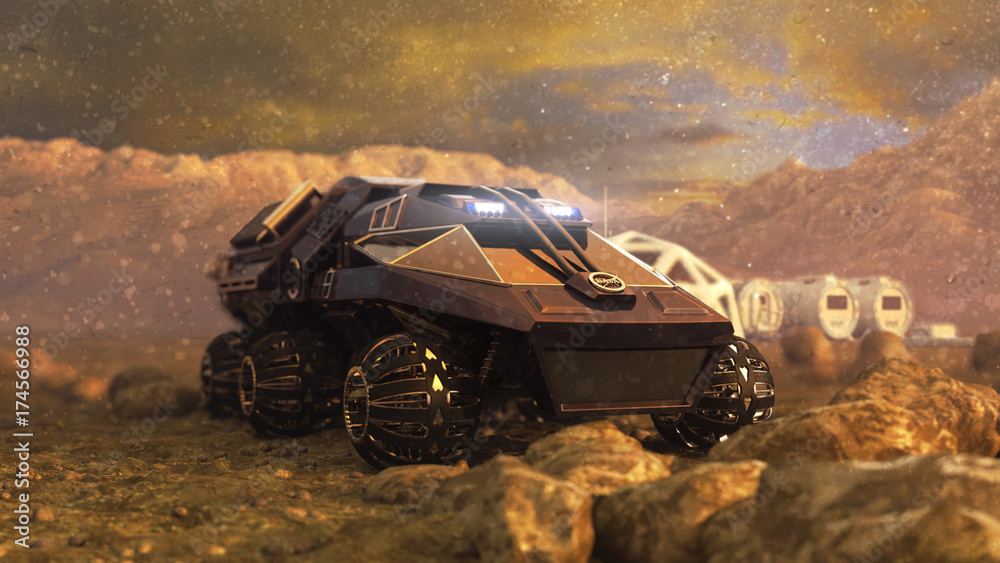 Obraz premium Mars rover Opportunity rolls into Endurance Crater. Animation.