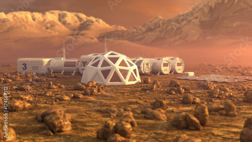 Foto Mars planet satellite station orbit base martian colony space landscape