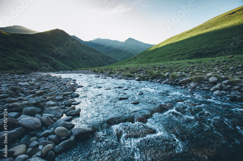 landscape of the Bokong river and rapids in the Lesotho highlands