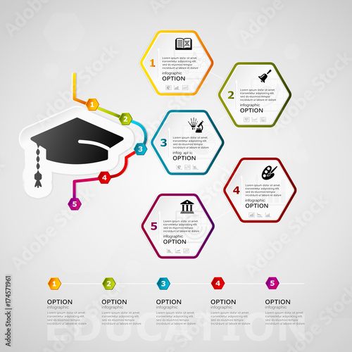 Education timeline infographics design with five steps or options