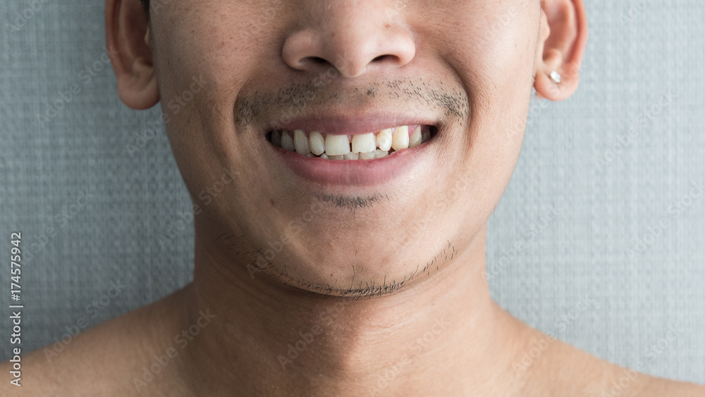 close-up smile mouth little man , smiling