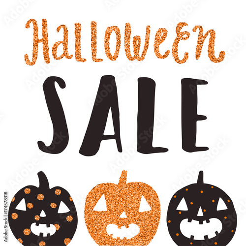 Halloween sale poster. Vector illustration with glitter texture