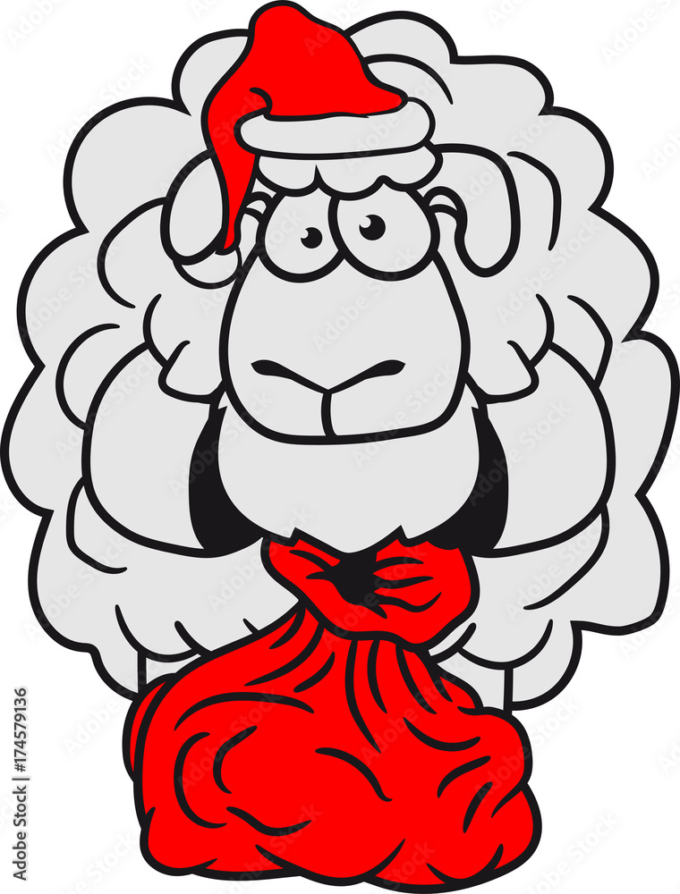 weihnachten santa claus weihnachtsmann winter bart mütze nikolaus geschenke  sack ängstlich lustig klein süß niedlich comic cartoon schaf ziege wolle  bauer bock müde cool Stock Illustration | Adobe Stock