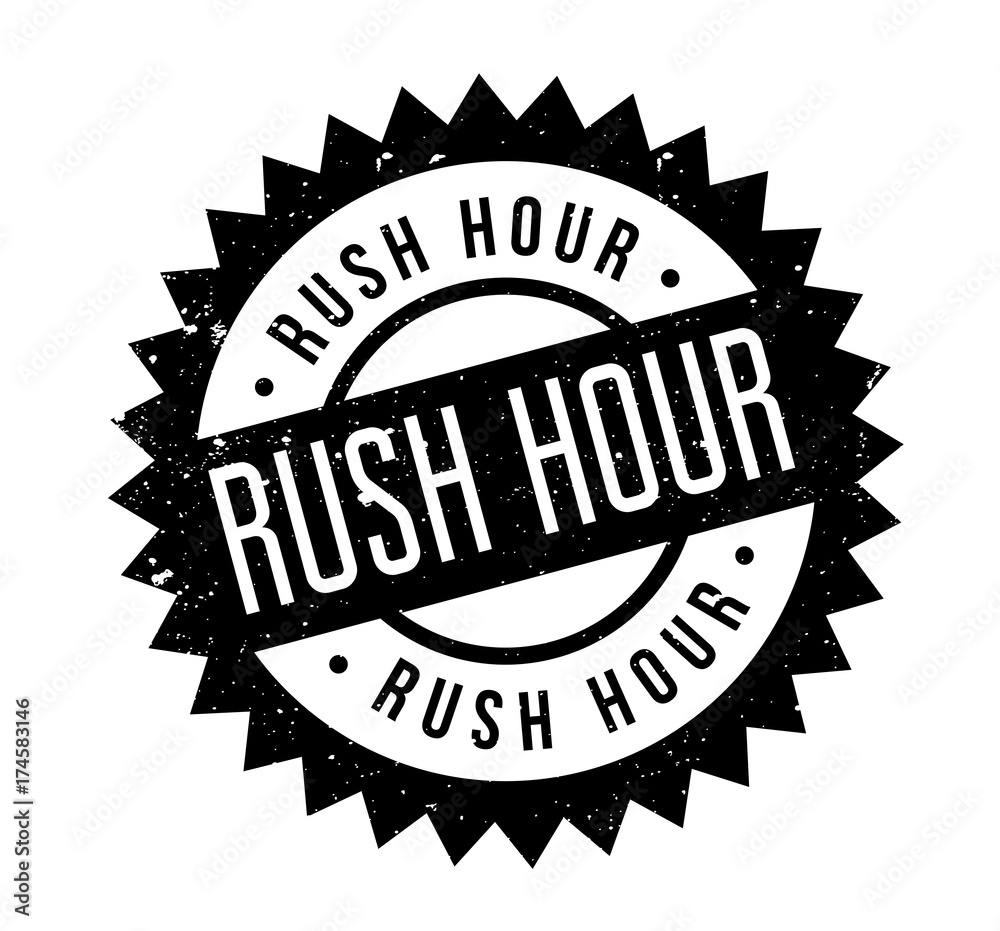 Rush Hour rubber stamp. Grunge design with dust scratches. Effects can be easily removed for a clean, crisp look. Color is easily changed. Rush Hour rubber stamp. Grunge design with dust scratches. Effects can be easily removed for a clean, crisp look. Color is easily changed.