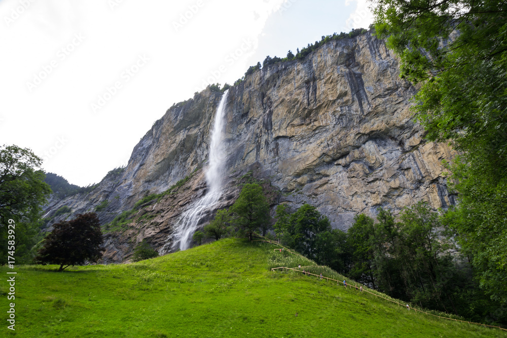 Staubbach waterfall in Lauterbrunnen in Switzerland
