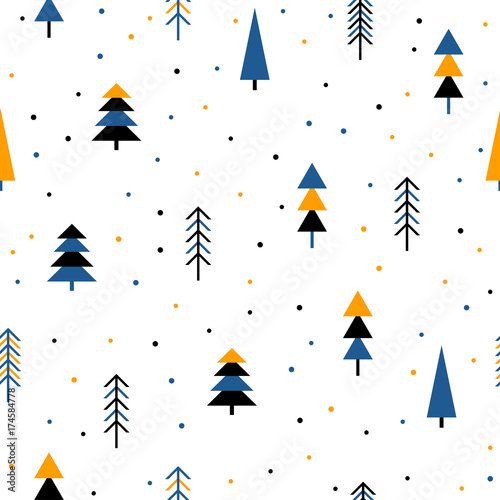 Abstract forest seamless pattern background. Childish simple hand drawn cover for design card, wallpaper, album, scrapbook, holiday wrapping paper, textile fabric, bag print, t shirt etc.