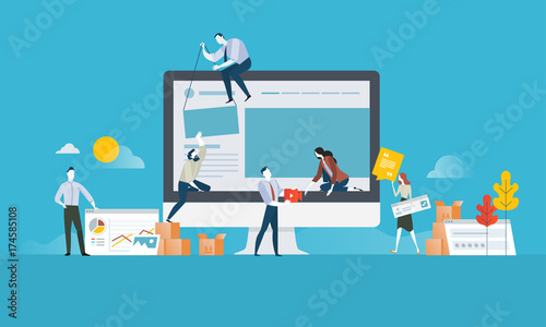 Web design. Flat design concept for website and app design and development. Vector illustration concept for web banner, business presentation, advertising material.