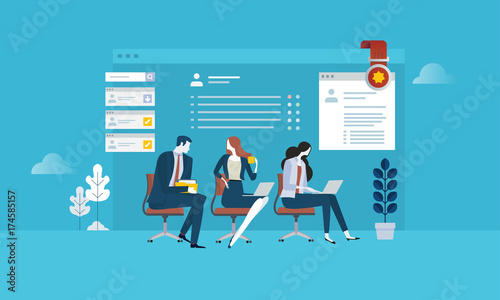 Human resources. Flat design business people concept for career, job search, employment, professional skill. Vector illustration concept for web banner, business presentation, advertising material.