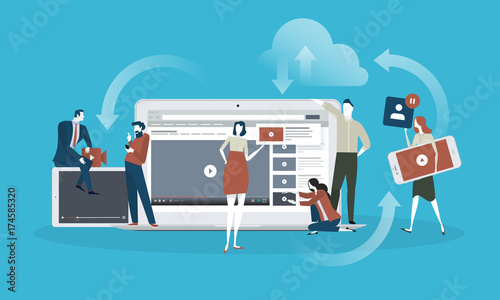 Video. Flat design concept for live streaming, movie, video marketing. Vector illustration concept for web banner, business presentation, advertising material.